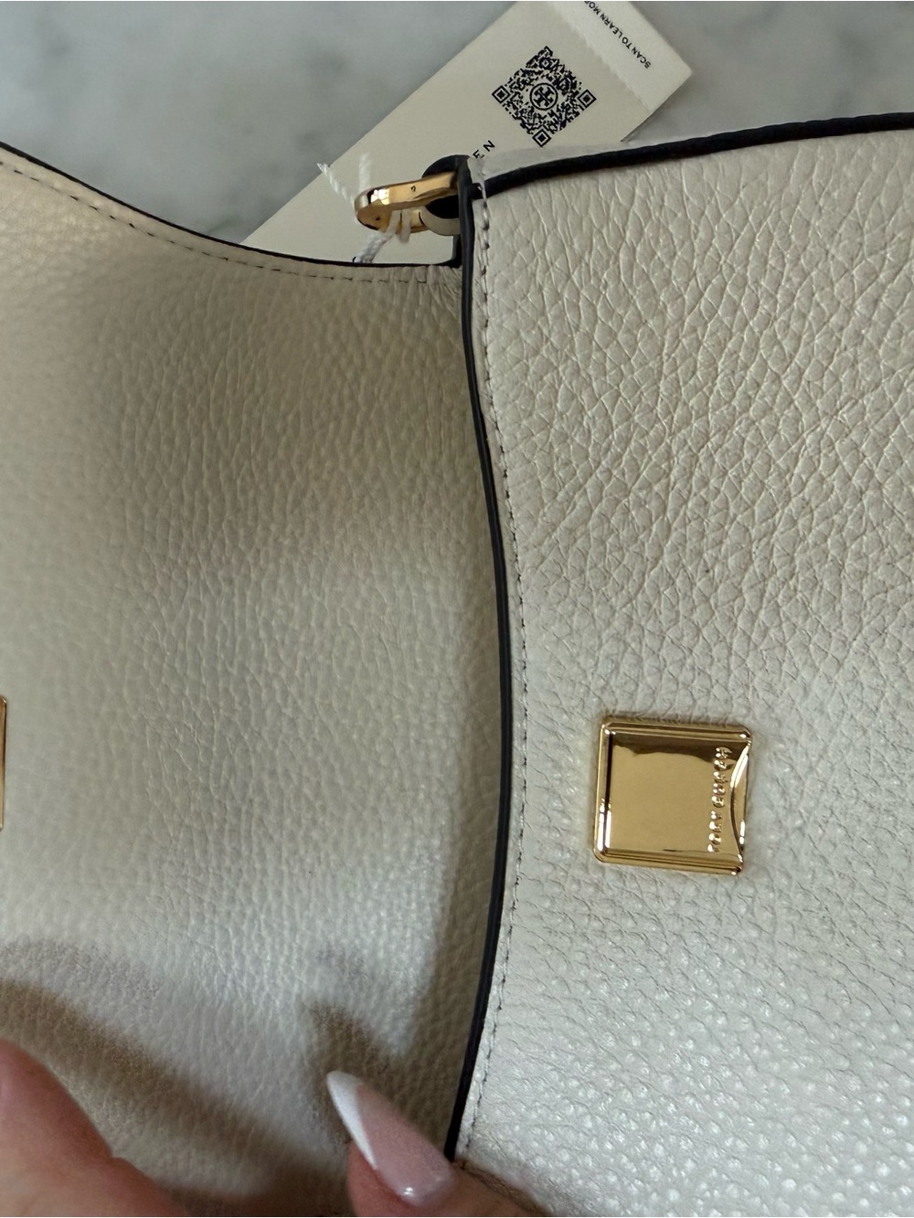 Tory Burch Britten Mini Pebbled Leather Top-Handle Crossbody Cream - Picture 9 of 9